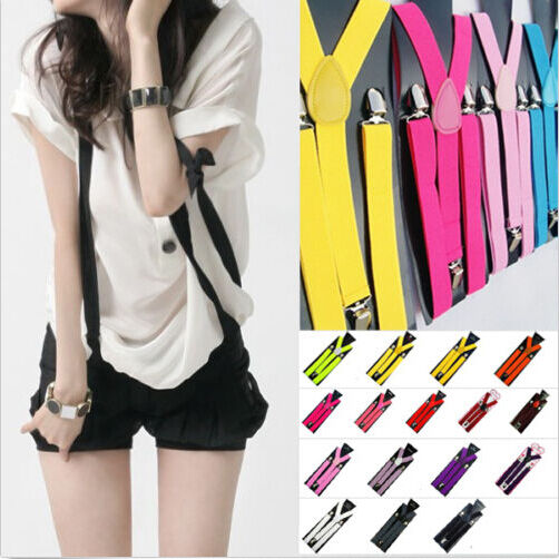 (All colors) Mens Womens Clip-on Suspenders Elastic Y-Shape Adjustable  Braces